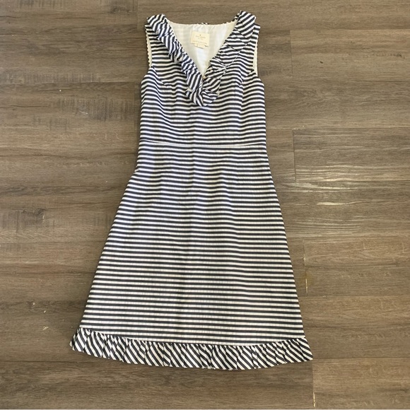 Kate Spade New York Womens Cotton Striped Ruffled Sleeveless Dress Blue SZ4 EUC - Picture 2 of 11